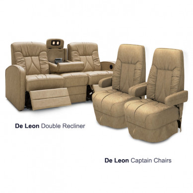 Qualitex Chariot 3-Piece RV Furniture Package, 2 De Leon RV Captain Chairs, Manual Lumbar, 1 De Leon Power RV Double Recliner, Ultimate Leather, Fawn
