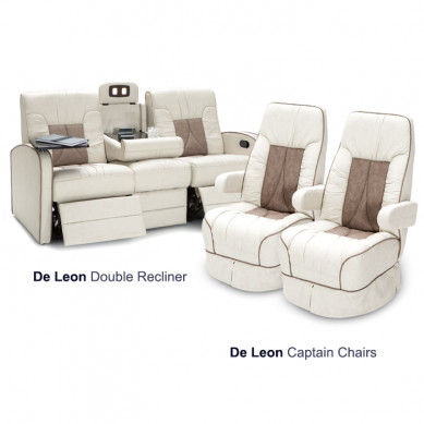Qualitex Chariot 3-Piece RV Furniture Package, 2 De Leon RV Captain Chairs, Manual Lumbar, 1 De Leon Manual RV Double Recliner, Ultimate Leather, Macadamia & Desert Taupe