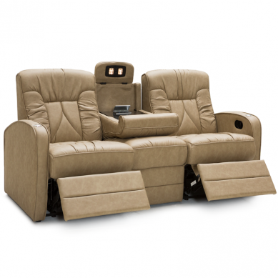 Qualitex De Leon RV Double Recliner Sofa, Ultimate Leather, Manual Recline, Fawn 