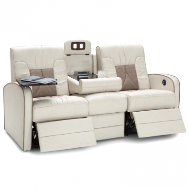 Qualitex De Leon RV Double Recliner Sofa, Ultimate Leather, Power Recline, Macadamia & Desert Taupe