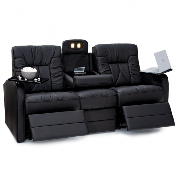 Qualitex De Leon RV Double Recliner Sofa, Ultimate Leather, Power Recline, Midnight Black