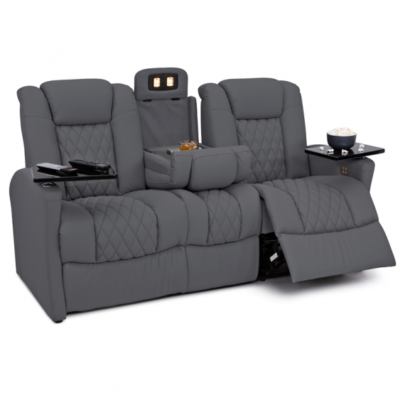 Qualitex Monument RV Double Recliner Sofa, Ultimate Leather, Power Recline, Graphite