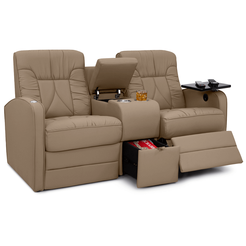 Qualitex De Leon RV Loveseat w/ Storage Console, Ultimate Leather, Two-Tone, Power Recline