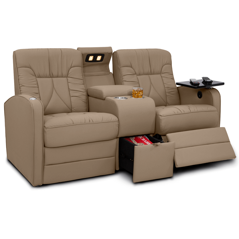 Qualitex De Leon RV Loveseat w/ Storage Console, Ultimate Leather, Two-Tone, Power Recline