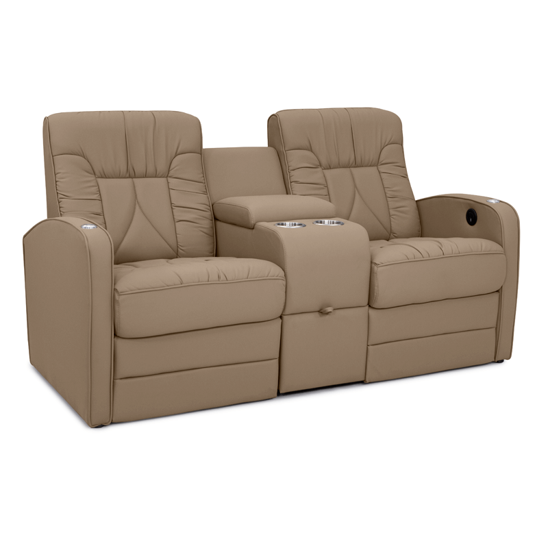 Qualitex De Leon RV Loveseat w/ Storage Console, Ultimate Leather, Two-Tone, Power Recline