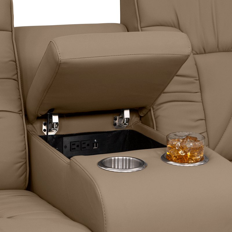 Qualitex De Leon RV Loveseat w/ Storage Console, Ultimate Leather, Two-Tone, Power Recline