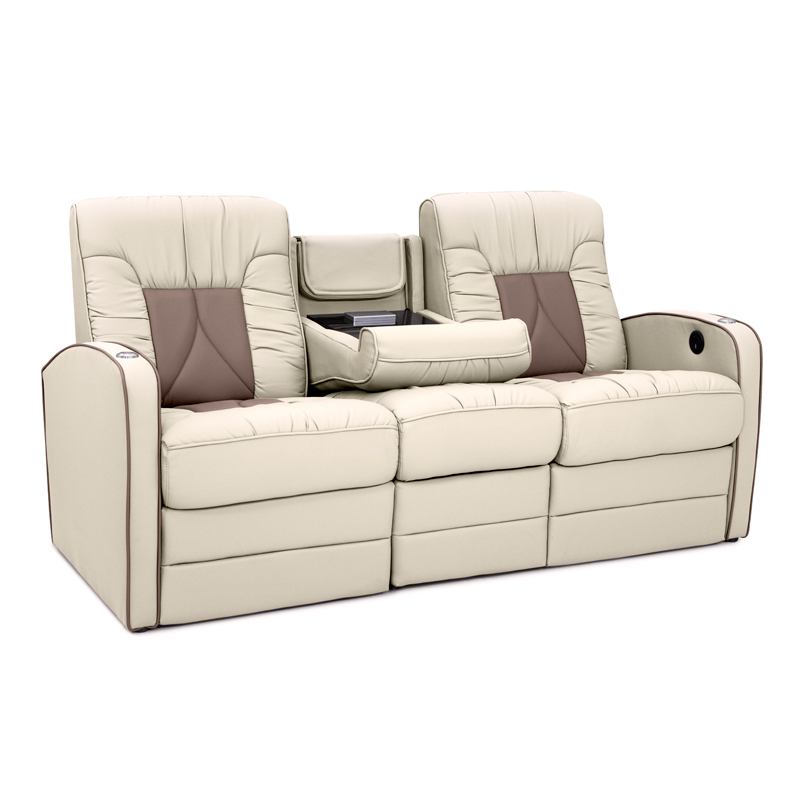 Qualitex De Leon RV Double Recliner Sofa, Ultimate Leather, Manual Recline, Macadamia & Desert Taupe