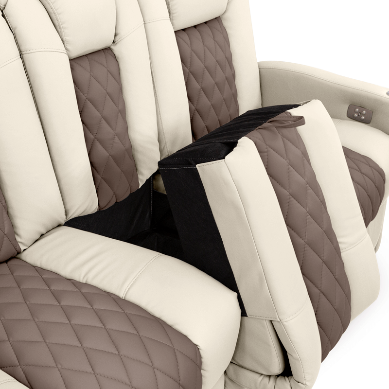 Qualitex Monument RV Double Recliner Sofa, Ultimate Leather, Powered Headrest, Heat & Massage, Power Recline