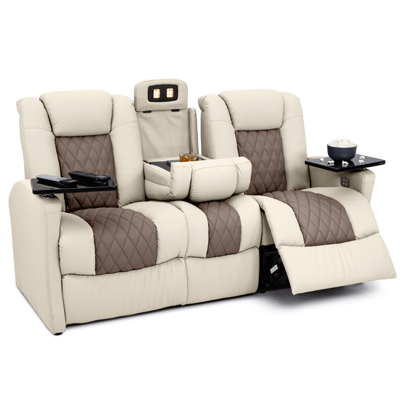 Qualitex Monument RV Double Recliner Sofa, Ultimate Leather, Powered Headrest, Heat & Massage, Power Recline