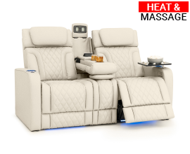 Qualitex Trailside RV Double Recliner Sofa, Ultimate Leather, Heat & Massage, Power Lumbar, Power Headrest, Power Recline