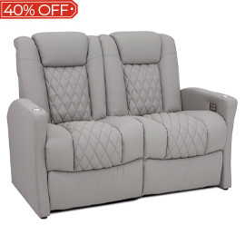 Qualitex Monument RV Double Recliner Loveseat, Powered Headrest, Power Recline, Cloud Gray