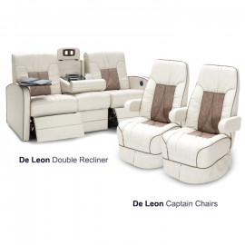 Qualitex Chariot 3-Piece RV Furniture Package, 2 De Leon RV Captain Chairs, Manual Lumbar, 1 De Leon Power RV Double Recliner, Ultimate Leather, Macadamia & Desert Taupe