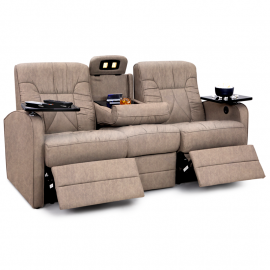Qualitex De Leon RV Double Recliner Sofa, Ultimate Leather, Power Recline, Desert Taupe