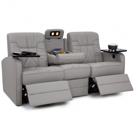 Qualitex De Leon RV Double Recliner Sofa, Ultimate Leather, Power Recline, Cloud Gray