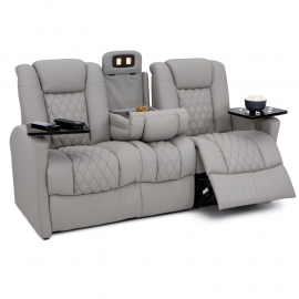 Qualitex Monument RV Double Recliner Sofa, Ultimate Leather, Power Recline, Cloud Gray