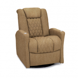 Qualitex Monument RV Swivel Recliner, Ultimate Leather, Powered Headrest, Power Recline, Fawn
