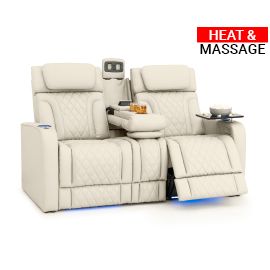 Qualitex Trailside RV Double Recliner Sofa, Ultimate Leather, Heat & Massage, Power Lumbar, Power Headrest, Power Recline