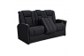 Qualitex Monument RV Double Recliner Sofa, Ultimate Leather, Power Recline, Midnight Black